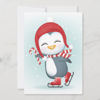 Cartão De Festividades Pinguim bonito em skates de gelo