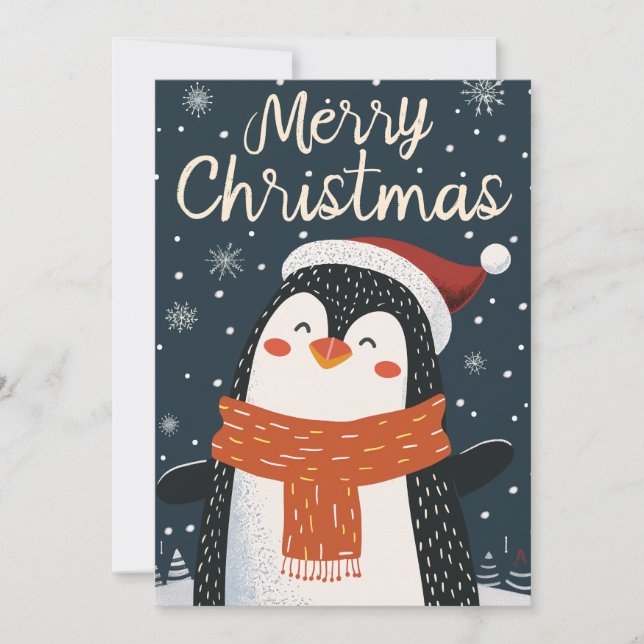 Cartão De Festividades Pinguim Bonito Natal (Frente)