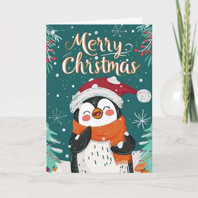 Cartão De Festividades Pinguim Bonito Personalizado Natal (Frente)