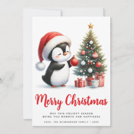 Cartão De Festividades Pinguim Branco e Vermelho Festivo Feliz Natal