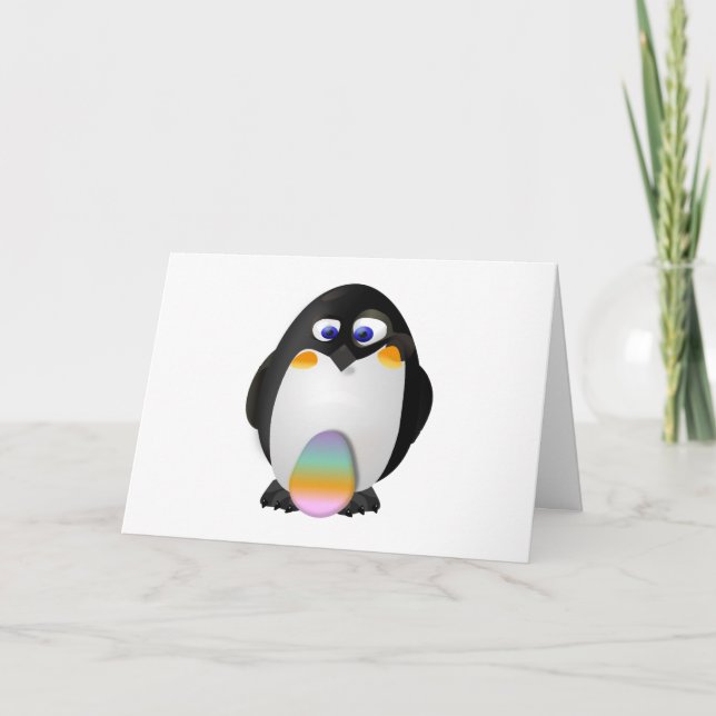 Cartão De Festividades Pinguim com ovo da páscoa (Frente)