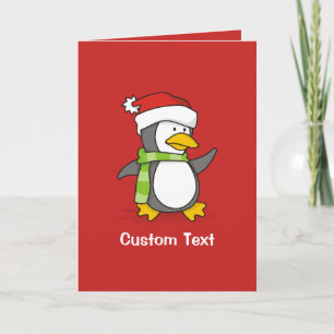 Cartão De Festividades Pinguim de Natal andando na neve