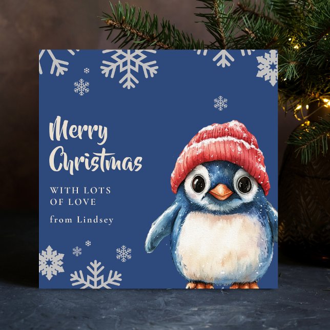 Cartão De Festividades Pinguim de Natal bonito com chapéu (Cute Christmas Penguin with Hat Holiday Card)