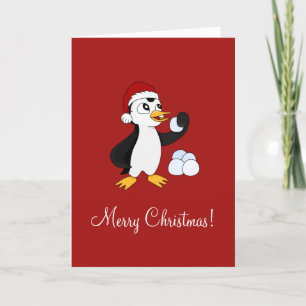 Cartão De Festividades Pinguim de Natal bonito com um Holi de bola de nev