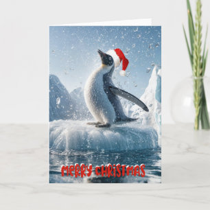 Cartão De Festividades Pinguim De Natal Em Um Iceberg