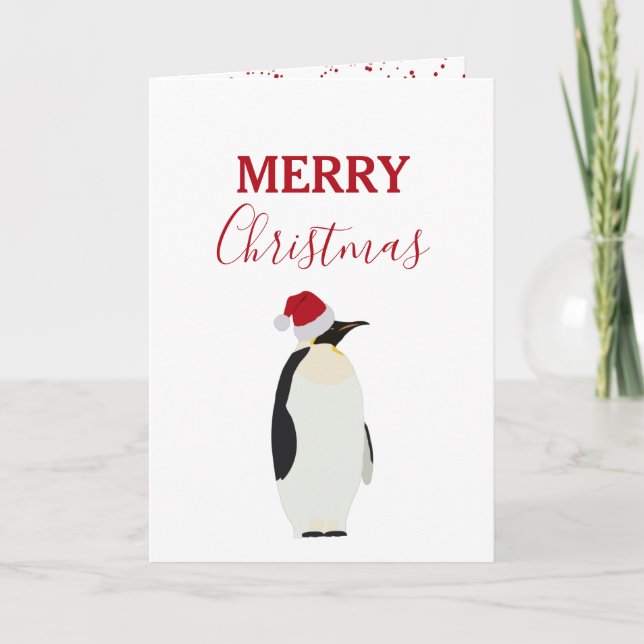 Cartão De Festividades Pinguim de Natal Engraçado Animal com Papai Noel (Frente)