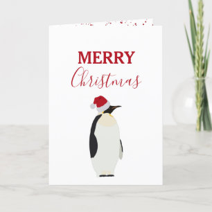 Cartão De Festividades Pinguim de Natal Engraçado Animal com Papai Noel