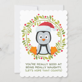 Cartão De Festividades Pinguim de Natal engraçado bom em ser malvado