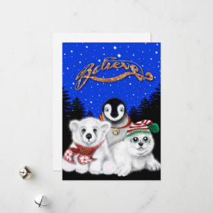 Cartão De Festividades Pinguim de Natal, filhote de foca polar