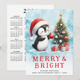 Cartão De Festividades Pinguim de Natal Personalizado Vermelho feliz e Az