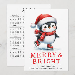 Cartão De Festividades Pinguim de Patinação no Gelo Natal Moderno Alegre 