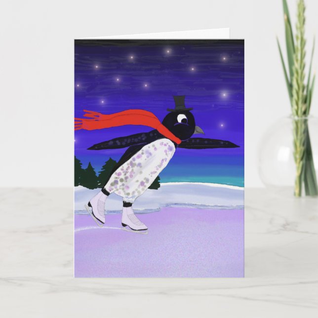 Cartão De Festividades Pinguim de patinagem (Frente)