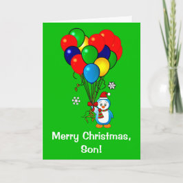Cartão De Festividades Pinguim do filho do Feliz Natal com balões