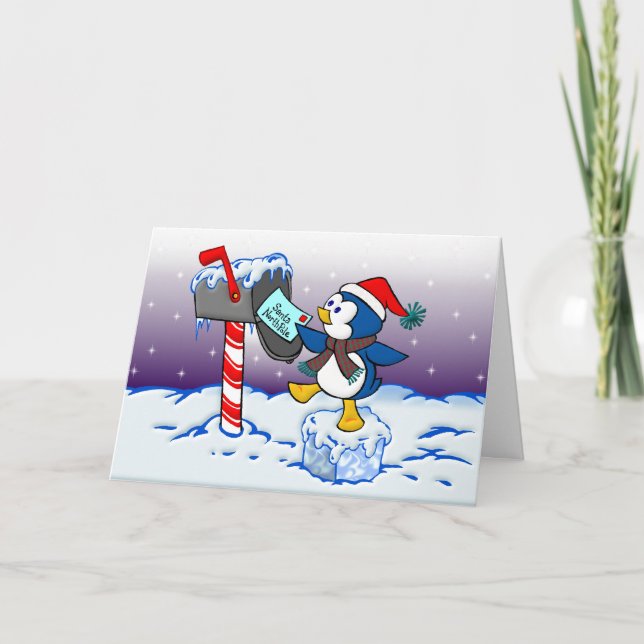 Cartão De Festividades Pinguim do Natal (Frente)
