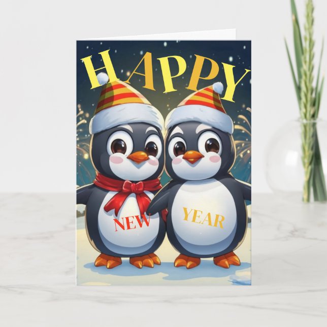 Cartão De Festividades Pinguim feliz ano novo (Frente)