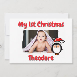 Cartão De Festividades Pinguim Fofo Primeiro Natal do Bebê Personalizado