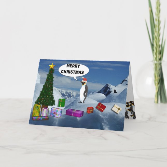 Cartão De Festividades Pinguim Natal (Frente)