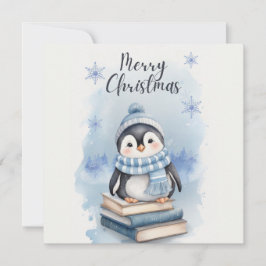 Cartão De Festividades Pinguim Natal de Watercolor