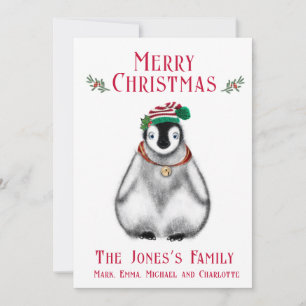 Cartão De Festividades Pinguim-Natal-Gato, animal festivo do Ártico