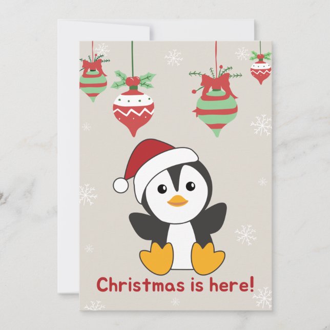 Cartão De Festividades Pinguim Natal Neve Inverno Animais Pinguins Hol (Frente)