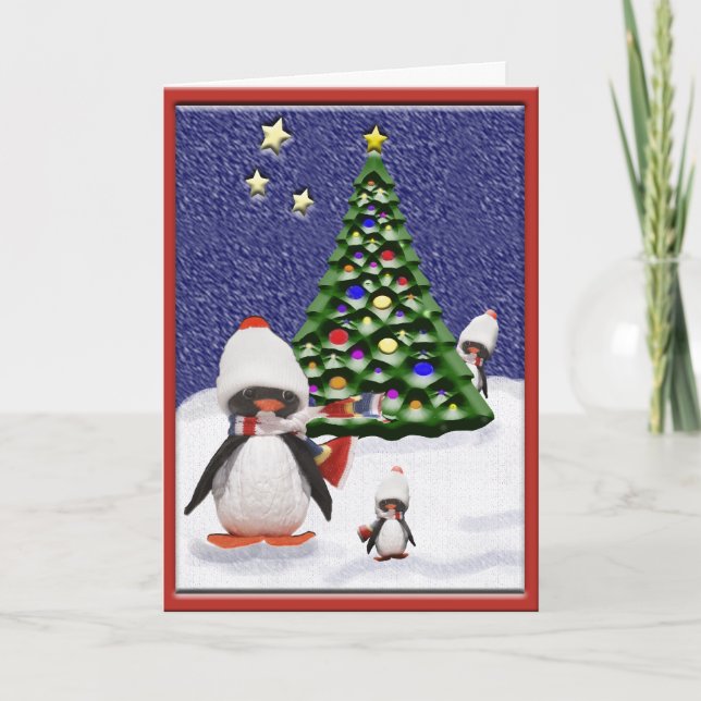 Cartão De Festividades Pinguim Natal - Personalizado em Arte do Paraíso (Frente)