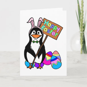 Cartão De Festividades Pinguim páscoa com Ovos Coloridos