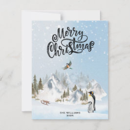 Cartão De Festividades Pinguim Russo Tradicional de inverno Feliz Natal