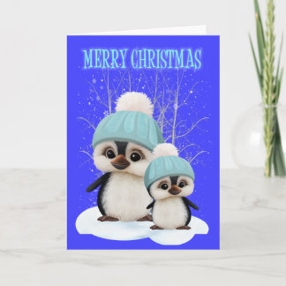 Cartão De Festividades Pinguins bonitos do Natal de Little Boy