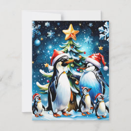 Cartão De Festividades Pinguins bonitos em estilo animado''