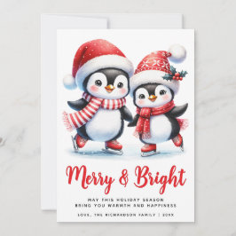 Cartão De Festividades Pinguins de Diversão feliz Brilhante Branco Natal 