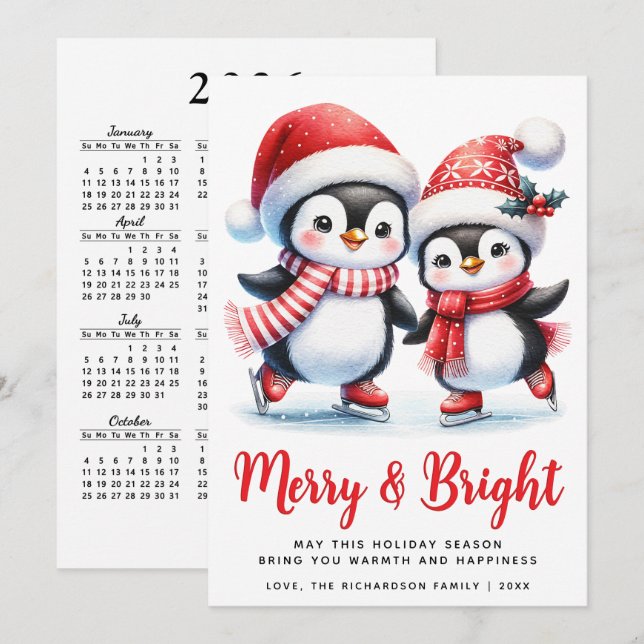 Cartão De Festividades Pinguins de Diversão feliz Brilhante Branco Natal  (Frente/Verso)