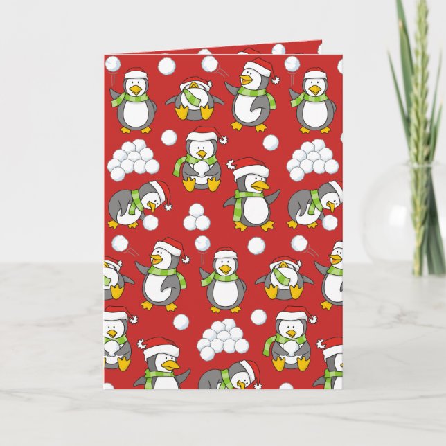 Cartão De Festividades Pinguins de Natal (Frente)