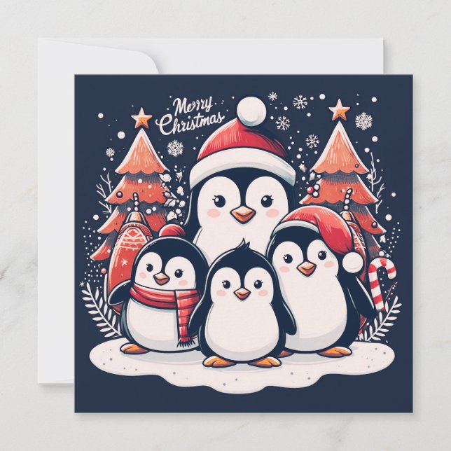 Cartão De Festividades Pinguins de Natal por Rp (Frente)