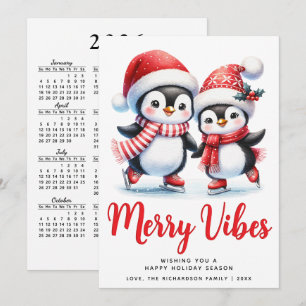 Cartão De Festividades Pinguins de Patinação no Gelo Vibrações Alegres de