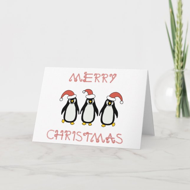 Cartão De Festividades Pinguins do Feliz Natal (Frente)