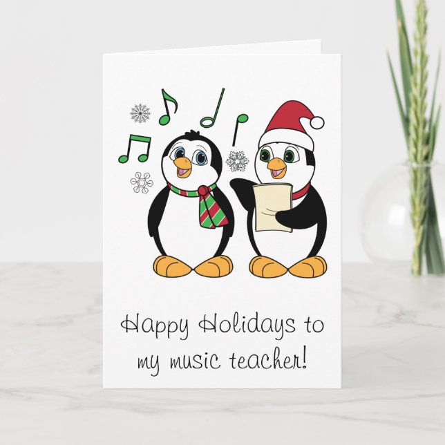 Cartão De Festividades Pinguins do Natal do professor de música que (Frente)
