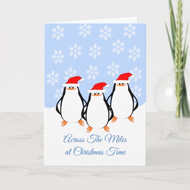 Cartão De Festividades Pinguins Em Todo O Natal Do Miles (Frente)