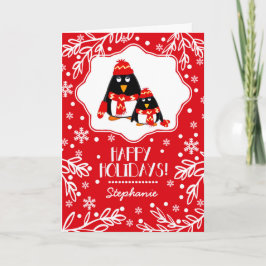 Cartão De Festividades Pinguins Engraçado, Natal Personalizado