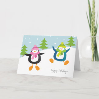 Cartão De Festividades Pinguins felizes na neve boas festas