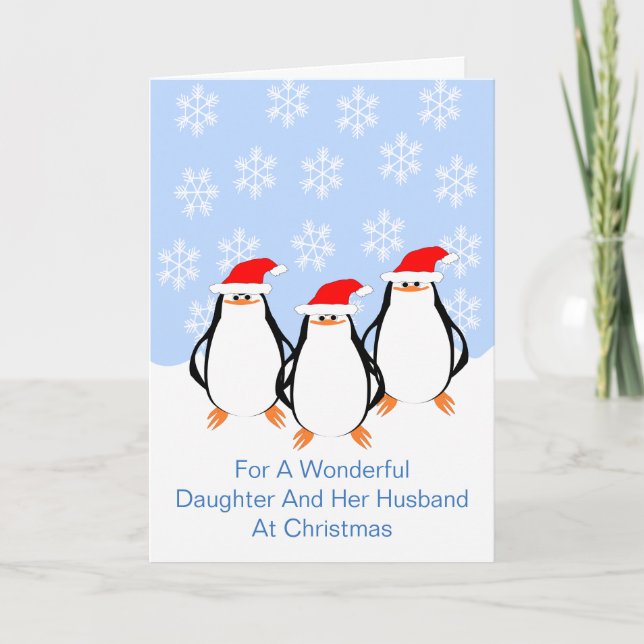 Cartão De Festividades Pinguins Filha Marido Natal (Frente)