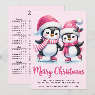 Cartão De Festividades Pinguins Fofo de Patinação no Gelo de Natal Cor-de