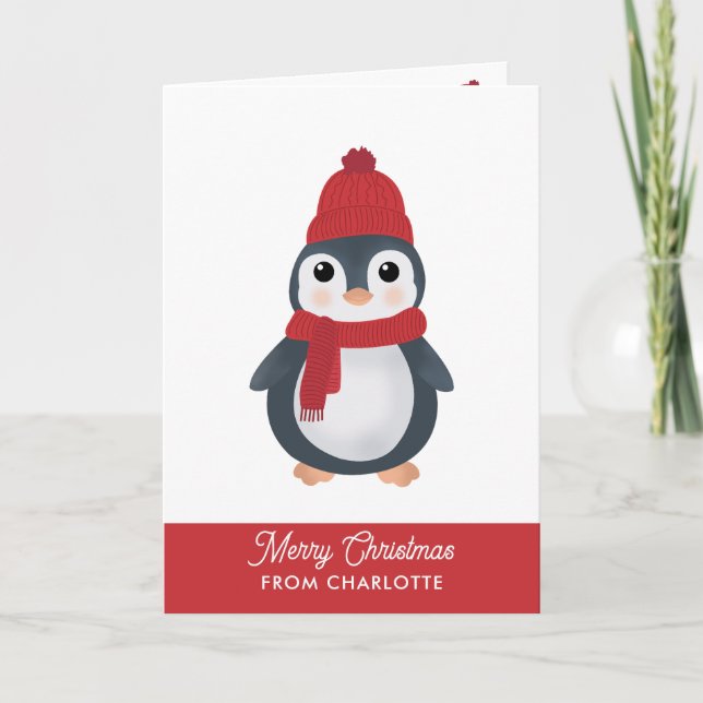 Cartão De Festividades Pinguins Fofos Aves de Inverno Natal Ártico (Frente)