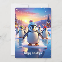 Pinguins Fofos de Chapéus de Inverno no Férias de