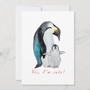 Cartão De Festividades Pinguins imperadores de aquarela