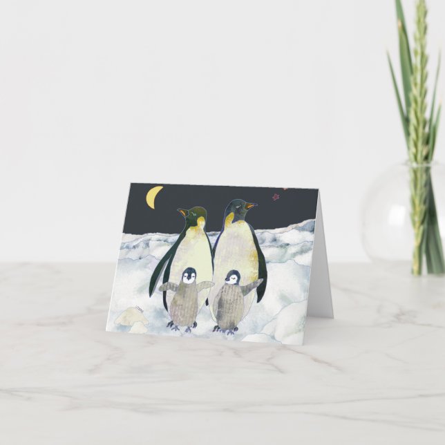 Cartão De Festividades Pinguins imperadores na Antártida (Frente)