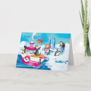 Cartão De Festividades pinguins na Antártica