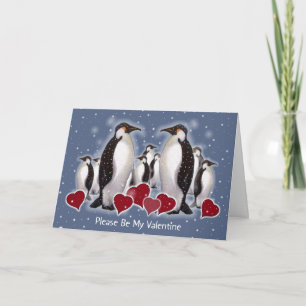 Cartão De Festividades Pinguins na neve: Coração: Namorados