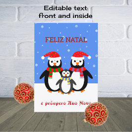 Cartão De Festividades Pinguins natal Feliz Natal português