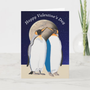 Cartão De Festividades Pinguins-rei e Dias de os namorados-lua-grande
