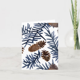 Cartão De Festividades Pinhas e Galhos | Pintura de Inverno em Aquarela